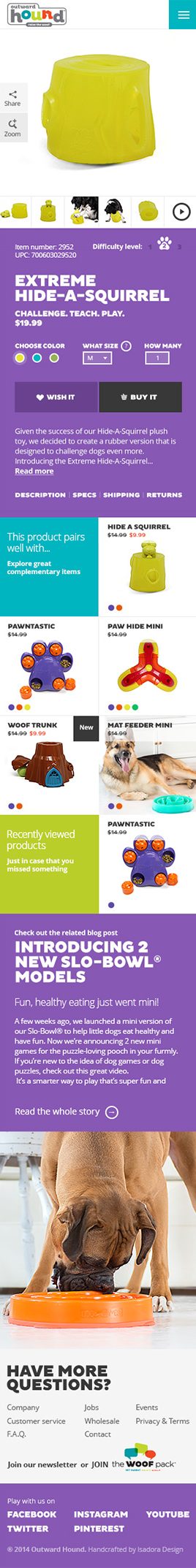 Outward Hound B2C Pet Toys Mobile Web Design Screenshot